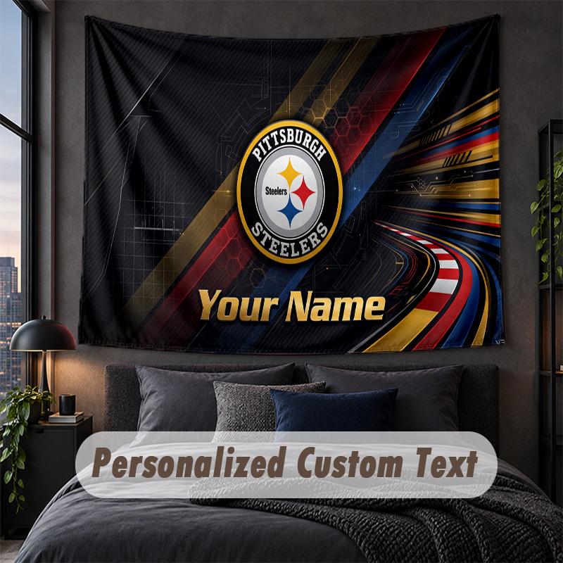 Custom Name Text Tapestry,Pittsburgh Steelers Decorative Wall Hanging, Background Tapestry For Home Bedroom