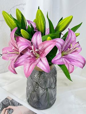 4Pcs Fake Flowers Artificial Lily Flowers Latex Fake Flowers for Wedding Party Garden Shop Courtyard Photography Props Living Room Balcony Home Decor