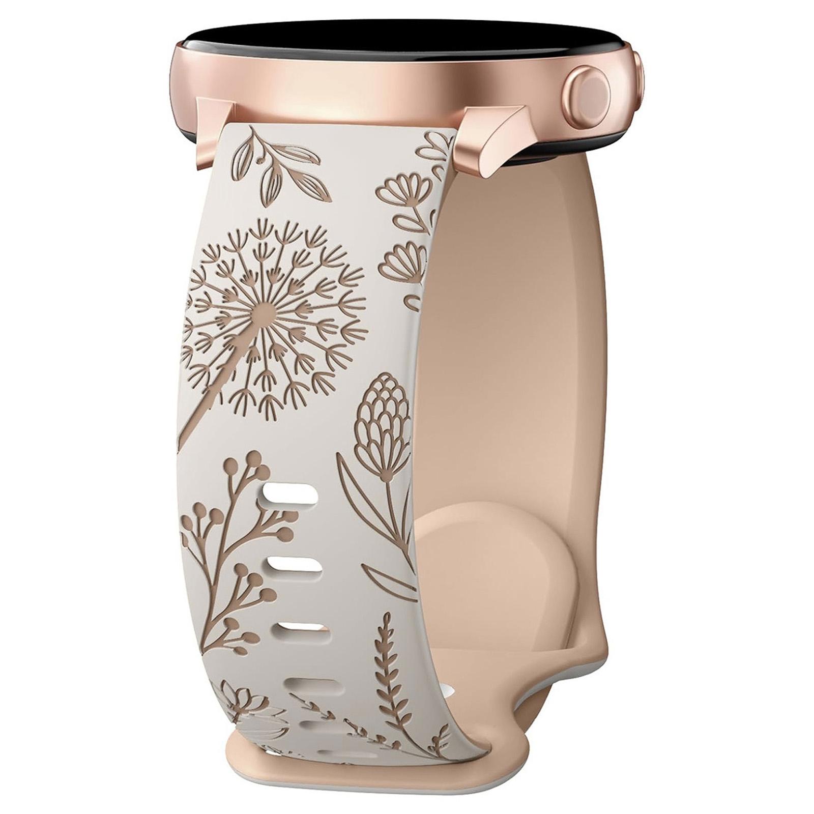 

Гравированный силиконовый ремешок для часов, замена для Samsung Galaxy Watch 6 5 4 Active 2 и других, ширина 20 мм, дизайн Одуванчик 4