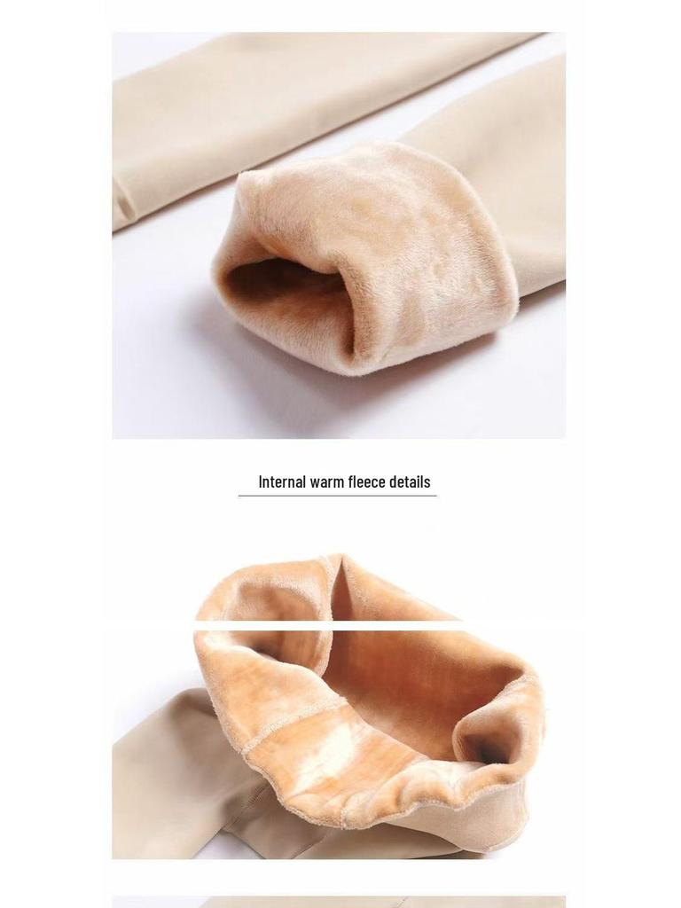 Plus Size Open Crotch Fleece-Lined Nylon Stockings, Thick Warm Leggings for Autumn/Winter