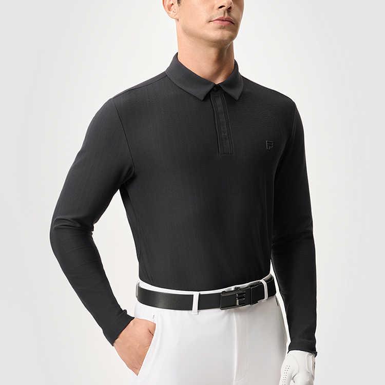 New FILA Knitted Fabric Long-Sleeved Polo Shirt Men's Pitch Black A11M515208FBK