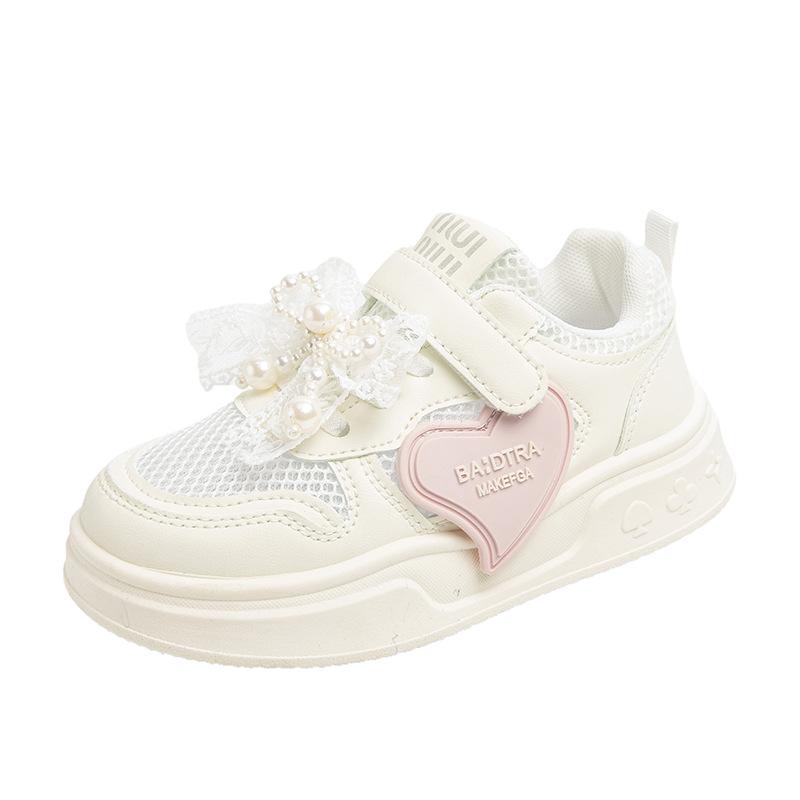 Dětské sportovní boty s perlovou mašlí Protiskluzové Odolné proti opotřebení Prodyšné Nové Venkovní Dívčí Ležérní Boty