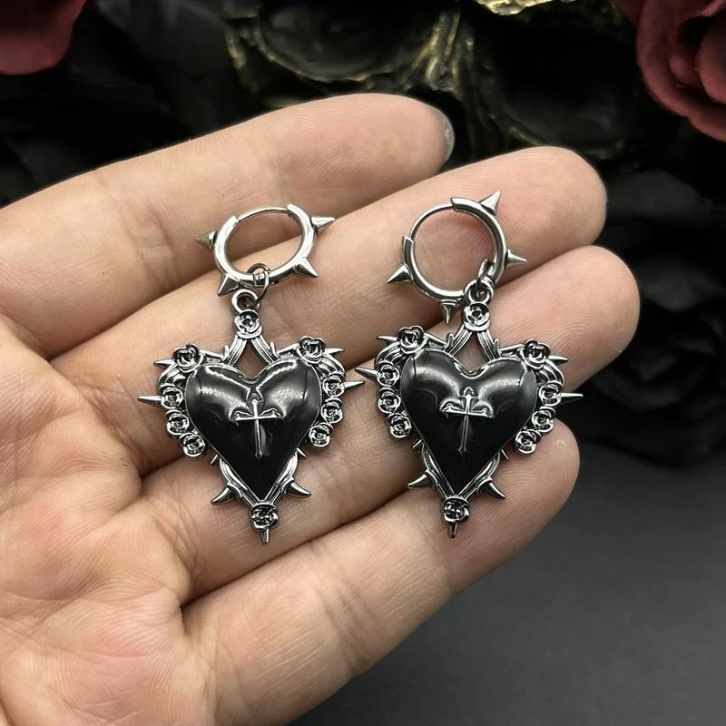 Neue Punk Gothic Rote Schwarze Lava Herz Anhänger Halskette Ohrringe für Frauen Männer Grunge Rave Y2K EMO Ästhetik Zubehör