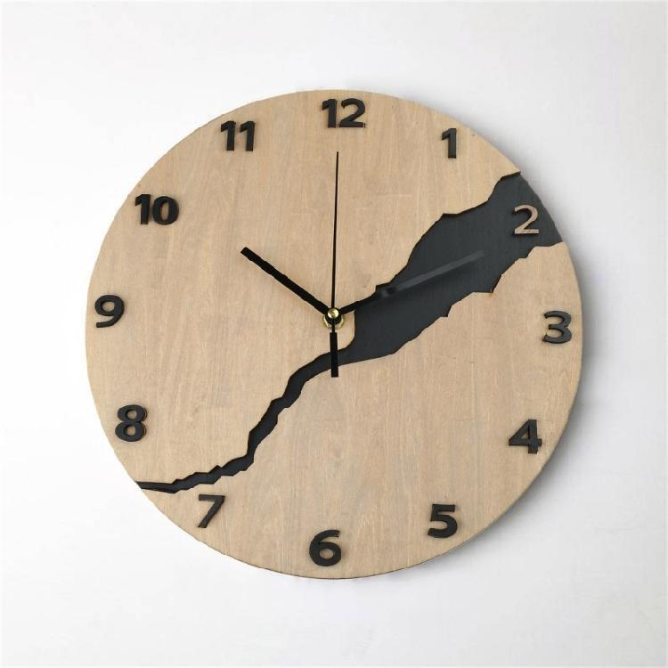 Moderne Wanduhr mit Rissmuster ohne Ticken Holz 30cm Hängeuhren für Büro Wohnzimmer Küche Schule