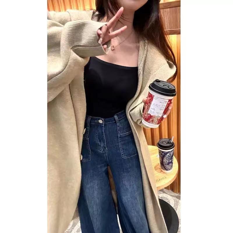 

Hooded long loose sweater jacket coat woman 2025 autumn and winter new Korean fairy style knitted cardigan woman One Size