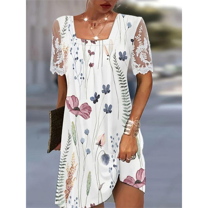 

Fashion Style Summer New Arrival Women s Clothing Amazon Independent Station Fashion Square Collar Loose Short Sleeve round Neck Dress Pink L
