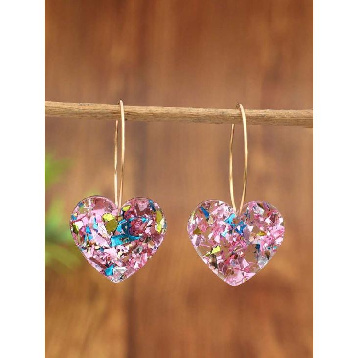 1 Pair New Valentine's Heart-Shaped Acrylic Earrings, Candy Color Heart Pendant Earrings, Valentine's Gift Valentines