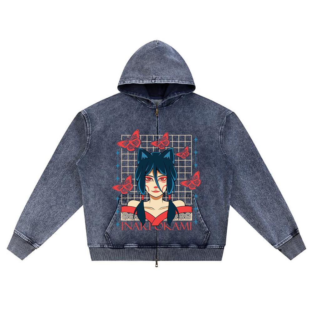 

DTG print Knitted Denim Zip-Up Hoodie japanese_streetwear 9 Brother Print Zipper Hoodies XL темно-синий