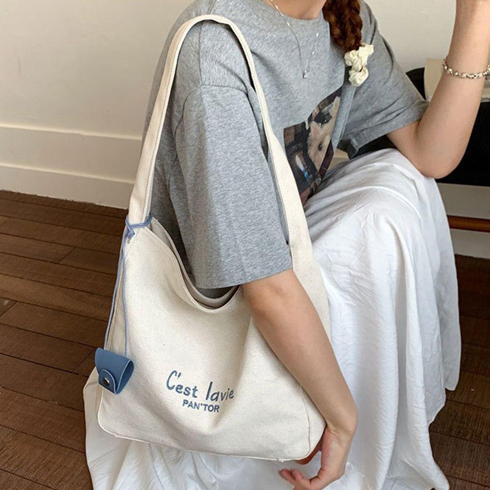Canvas Letter Shoulder Bag Korean Women's Armpit Bag Niche Student Tote Bag  Handbag