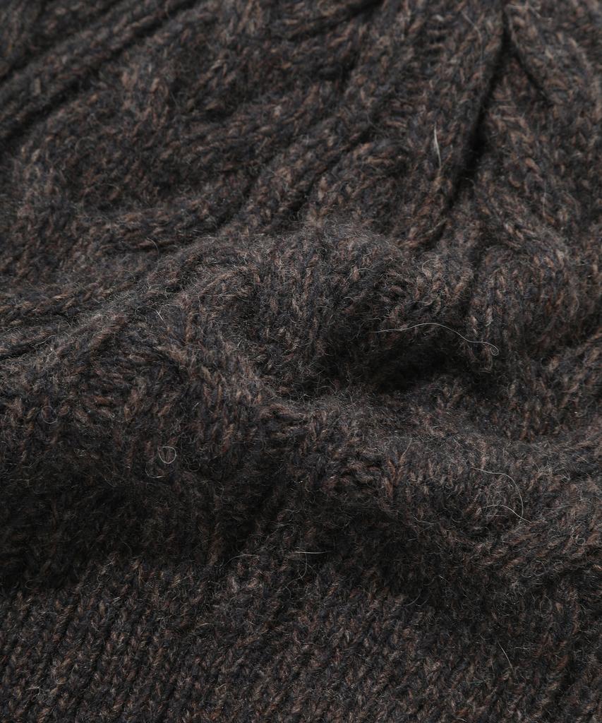 COVERNAT Logo Cable Lambswool Beanie Brown