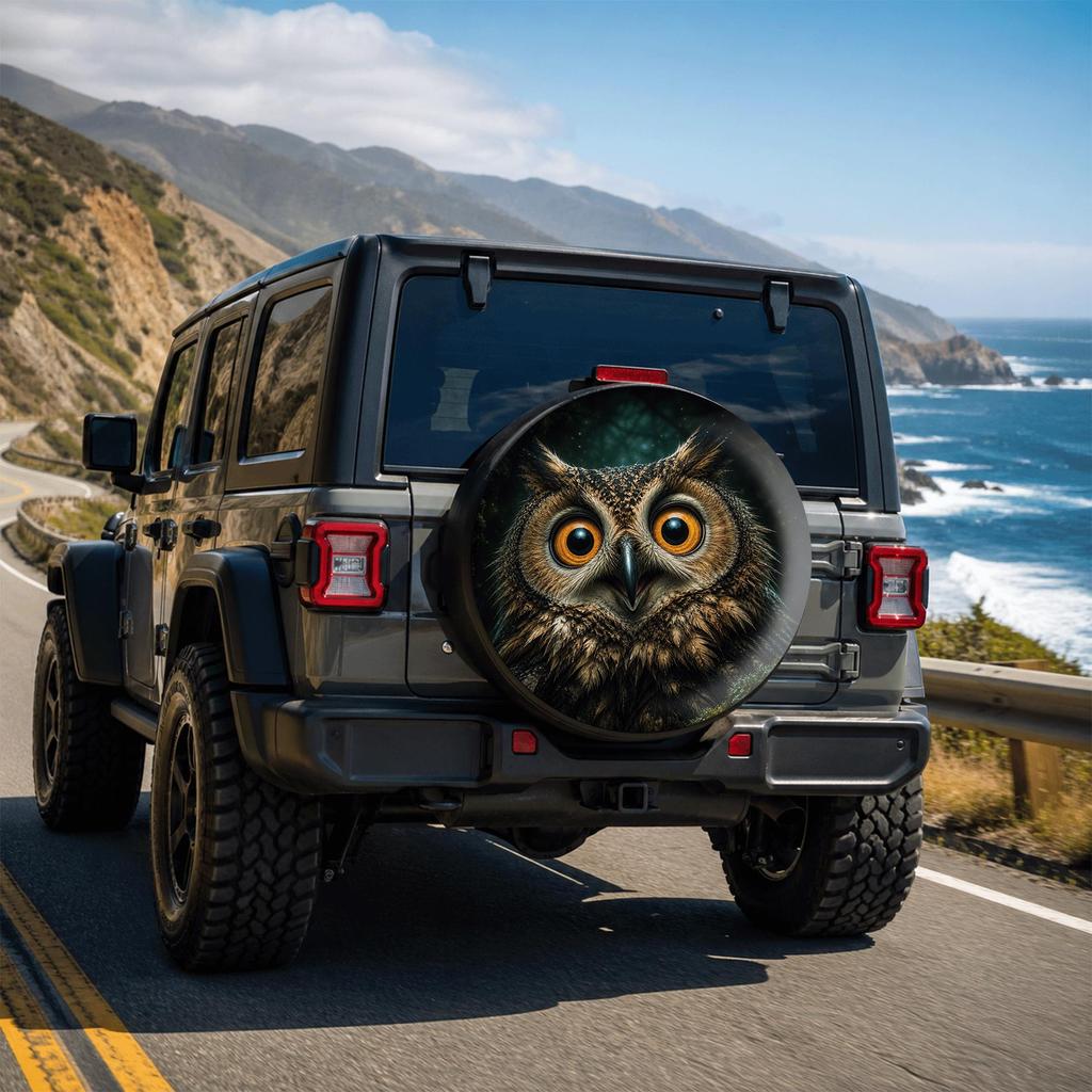 1pc Owl-Themed Vintage Style Printed Pattern Car Tire Cover, Fashionable Universal Wheel Hub Protector, Spare Tire Protection, P