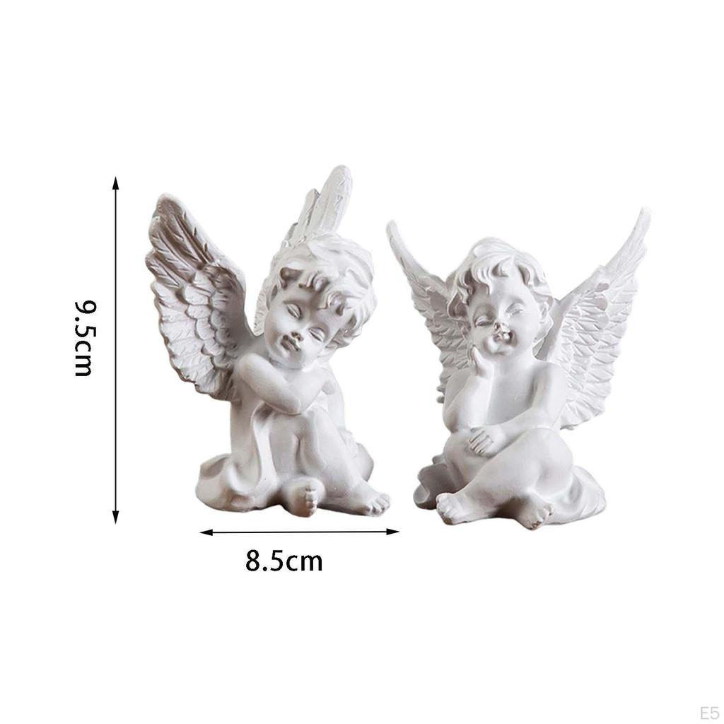 2 Engelsstatuen, Harz Klein Handgemacht Niedlich Modern Ornament Skulptur Figuren für Heimdekoration,