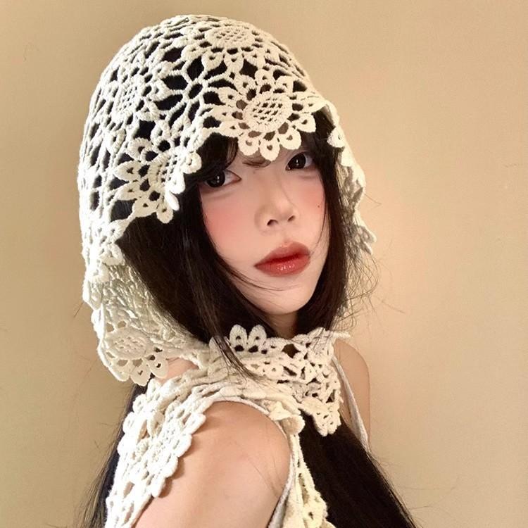 Damski szydełkowy ażurowy kapelusz w stylu etnicznym, strój podróżny, rekwizyt do zdjęć, kapelusz wciągany, dziergany kapelusz otulający głowę