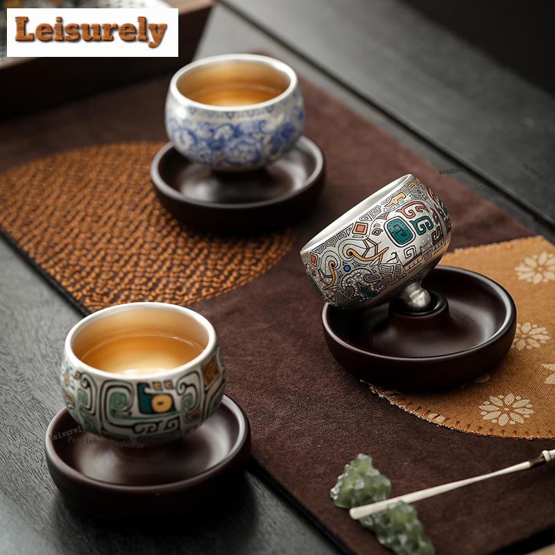 88ml Gilt Silver Rotating Teacup Handmade Tea Bowl Jug Tea-tasting Smelling Cup Chazhan Master Cups Green Tea Teaset Accessories