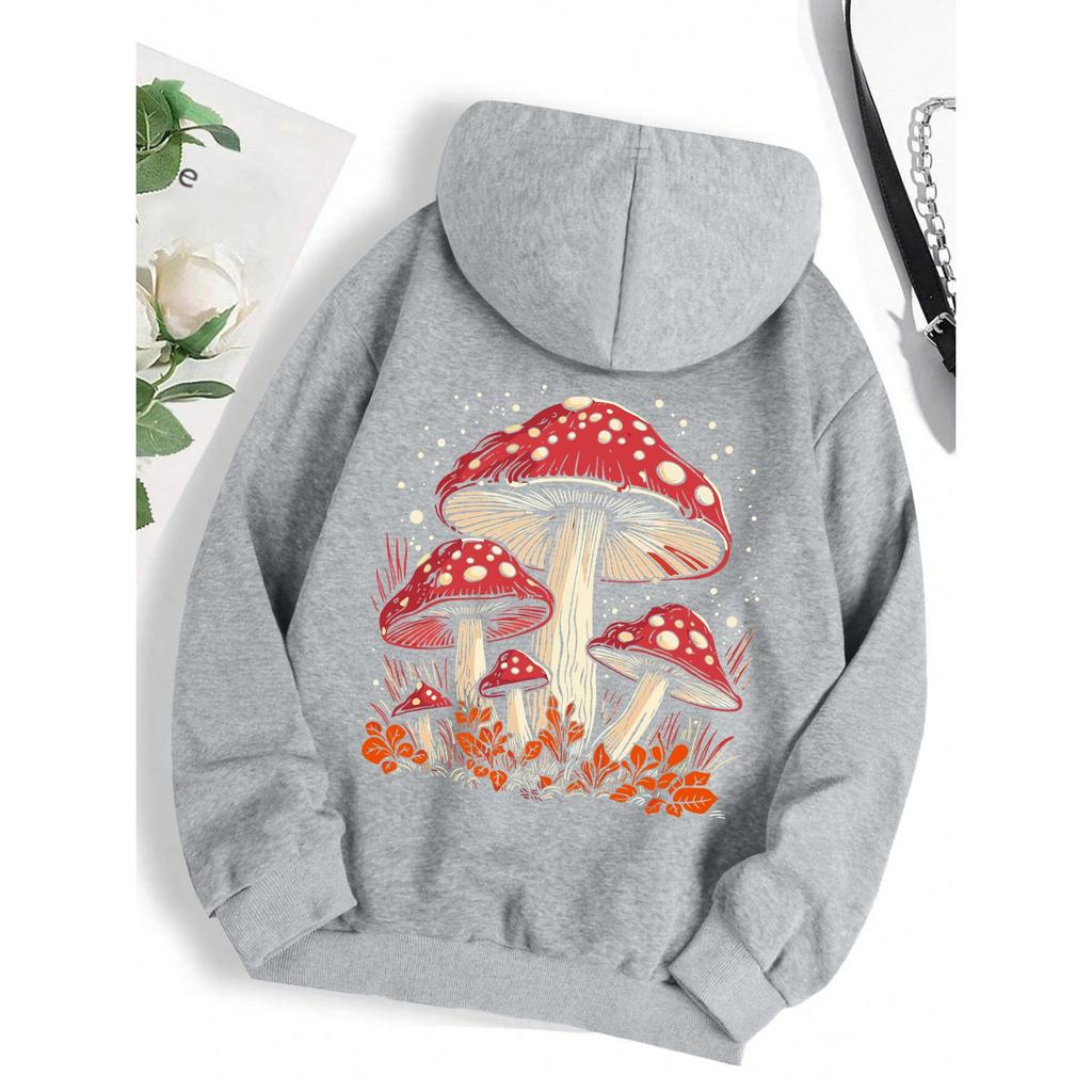Red mushroom personality graphic hoodie ladies Harajuku casual sweatshirt fashion hooded autumn