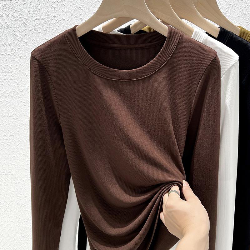 Crew neck long-sleeved t-shirt women's summer new slim-fitting and thin primer women's threaded t-shirt top