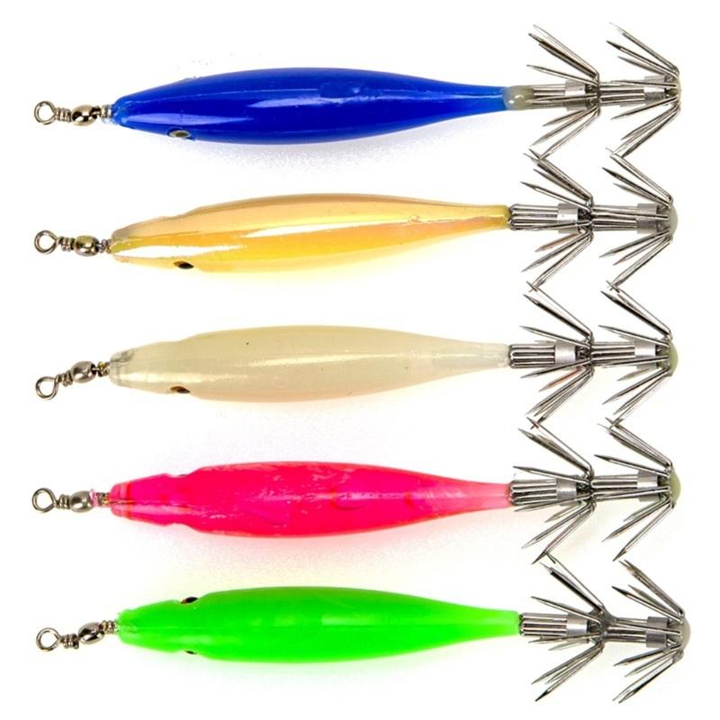 10Pcs Shrimp Lures Baits Squid Jig 3.6g Fluorescent Squid Jig Cuttlefish Hook Glow Jig Hook for Saltwater Fishing