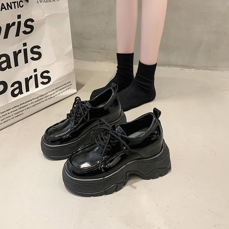 

2024 new spring black versatile Japanese small black leather shoes muffin platform shoes Mary Jane British style loafers 39