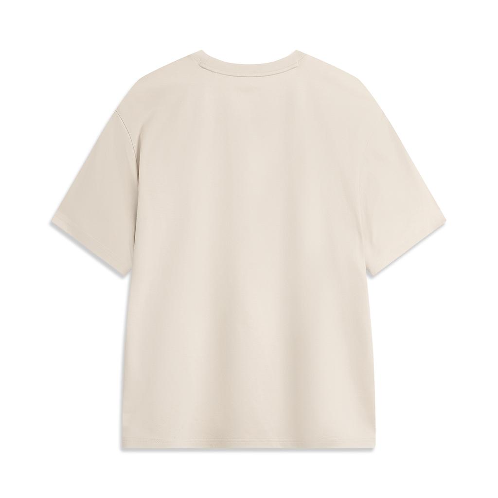 Li Ning Sports Lifestyle Series Solid Color Breathable Versatile Loose Short Sleeve T-Shirt Unisex Tops Oatmeal-Gray AHSVB91-3