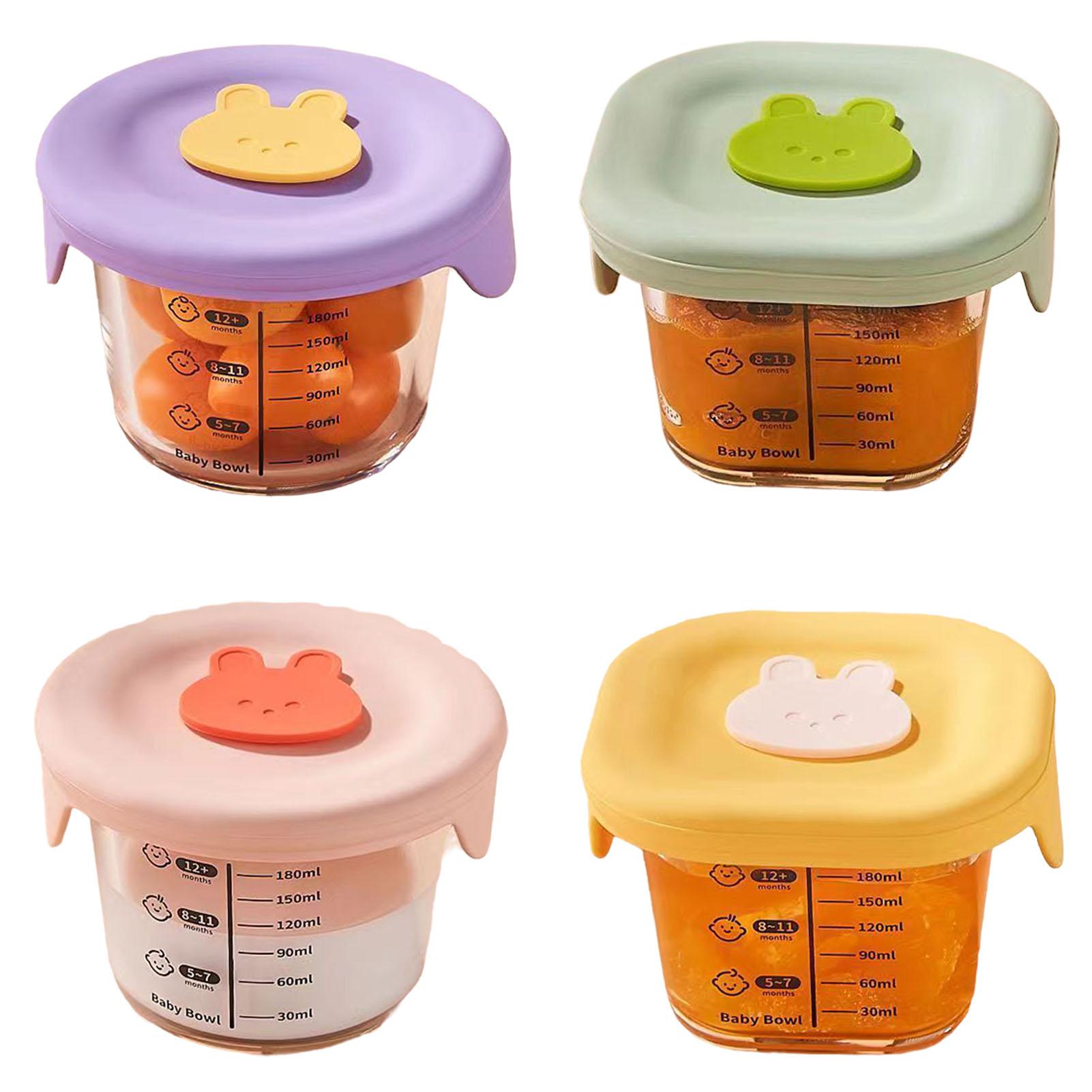 

4pack/lot Round Silicone Lid Glass Baby Food Jars Resistant To 20-400°C Set Of 4 Baby Food Storage