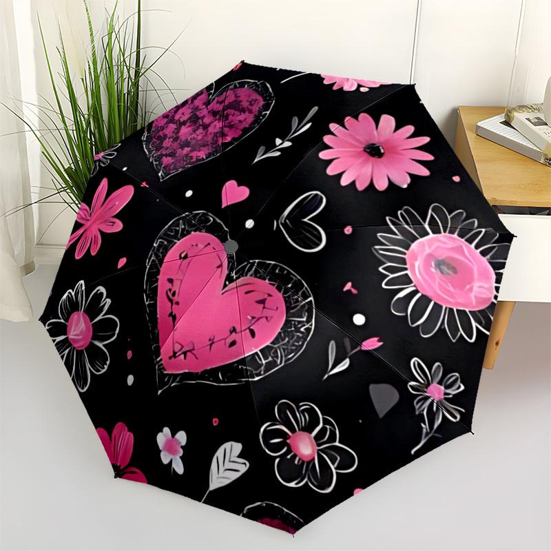 

1pc Heart Flowers Pattern Automatic Umbrella Portable Home Essential Umbrella, Iron Umbrella Structure Suitable for All Seasons yy251123117