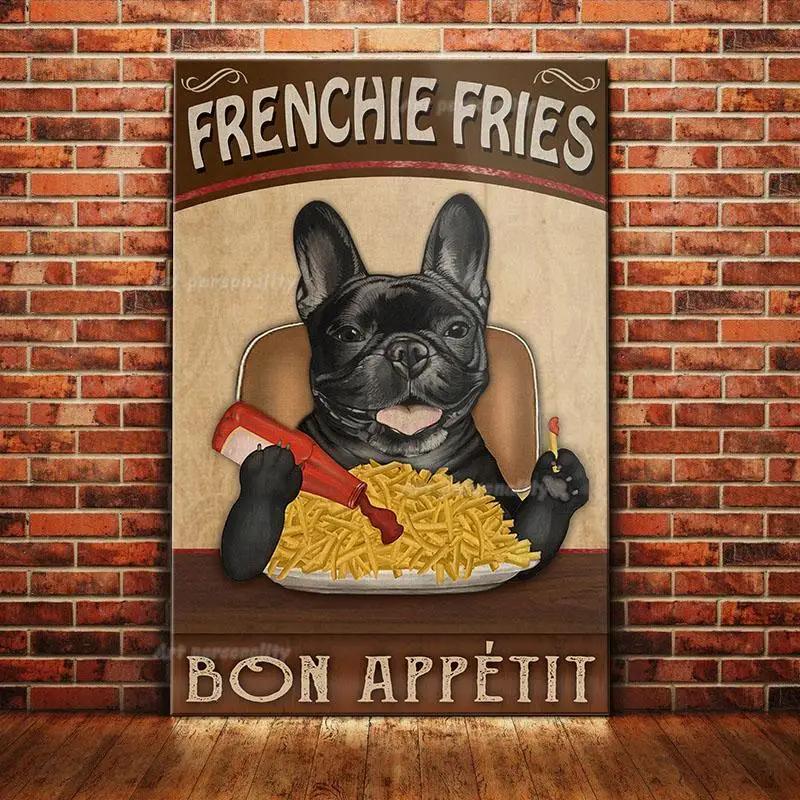 French Bulldog Coffee Club Dogs Metal Sign Funny Fries Tin Poster Home Decor Bar Wall Art Painting Dog Lover Poster xinch