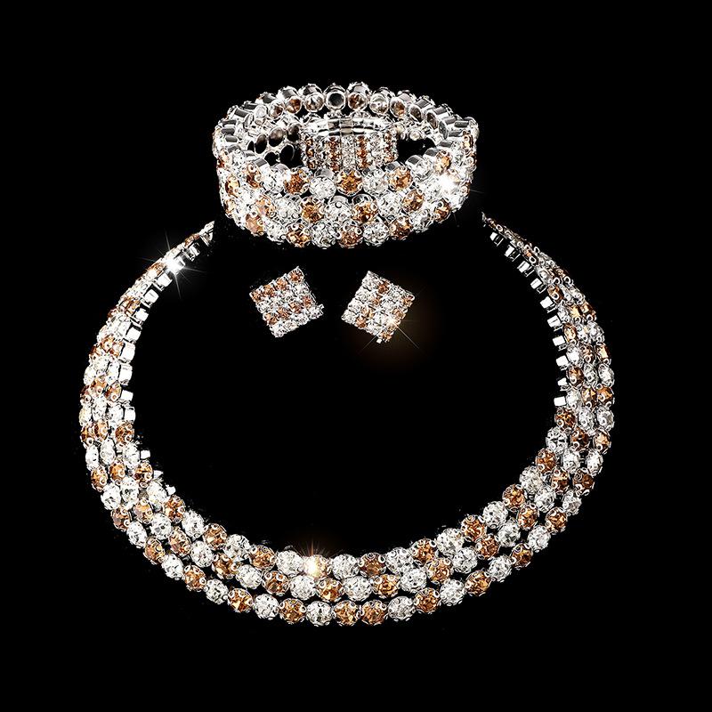 Bridal Wedding Jewelry Bright Diamond Zircon Ring Bracelet Necklace Earrings Four-piece Female