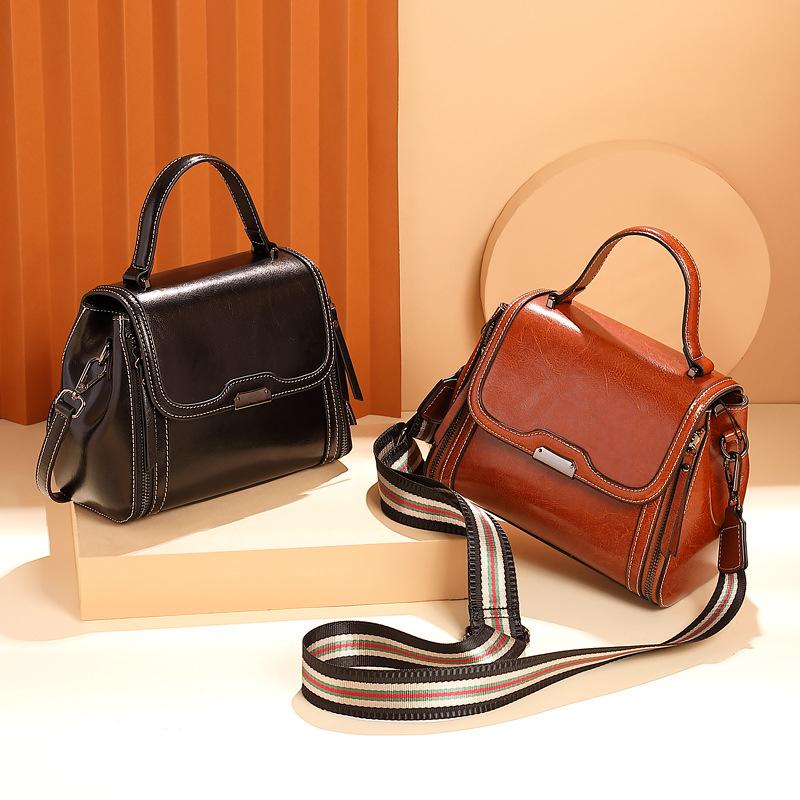 Genuine Leather Crossbody Bag Women's Premium Touch with Vintage Style Small Square Bag Cowhide Shoulder Bag