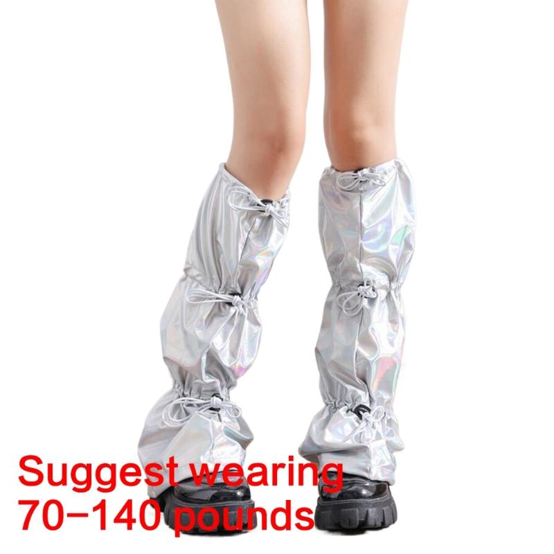 Japanische Frauen Süßes Mädchen Beinstulpen Lange Socken Harajuku Punk Kordelzug Holografische Beinabdeckung mit Verstellbarer Länge