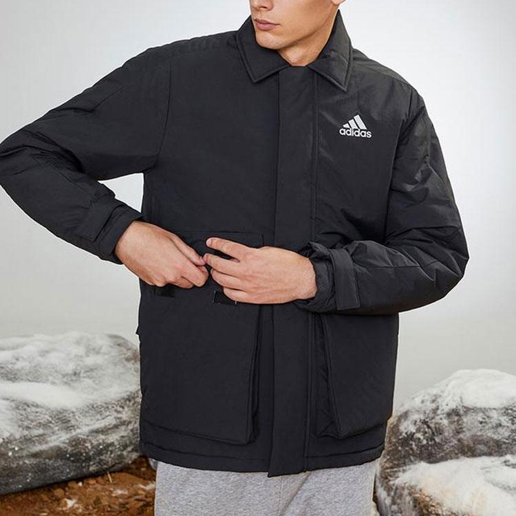 Adidas Solid Color Polo Collar Outdoor Sports Cotton Jacket Winter Men Jacket Black GV5358