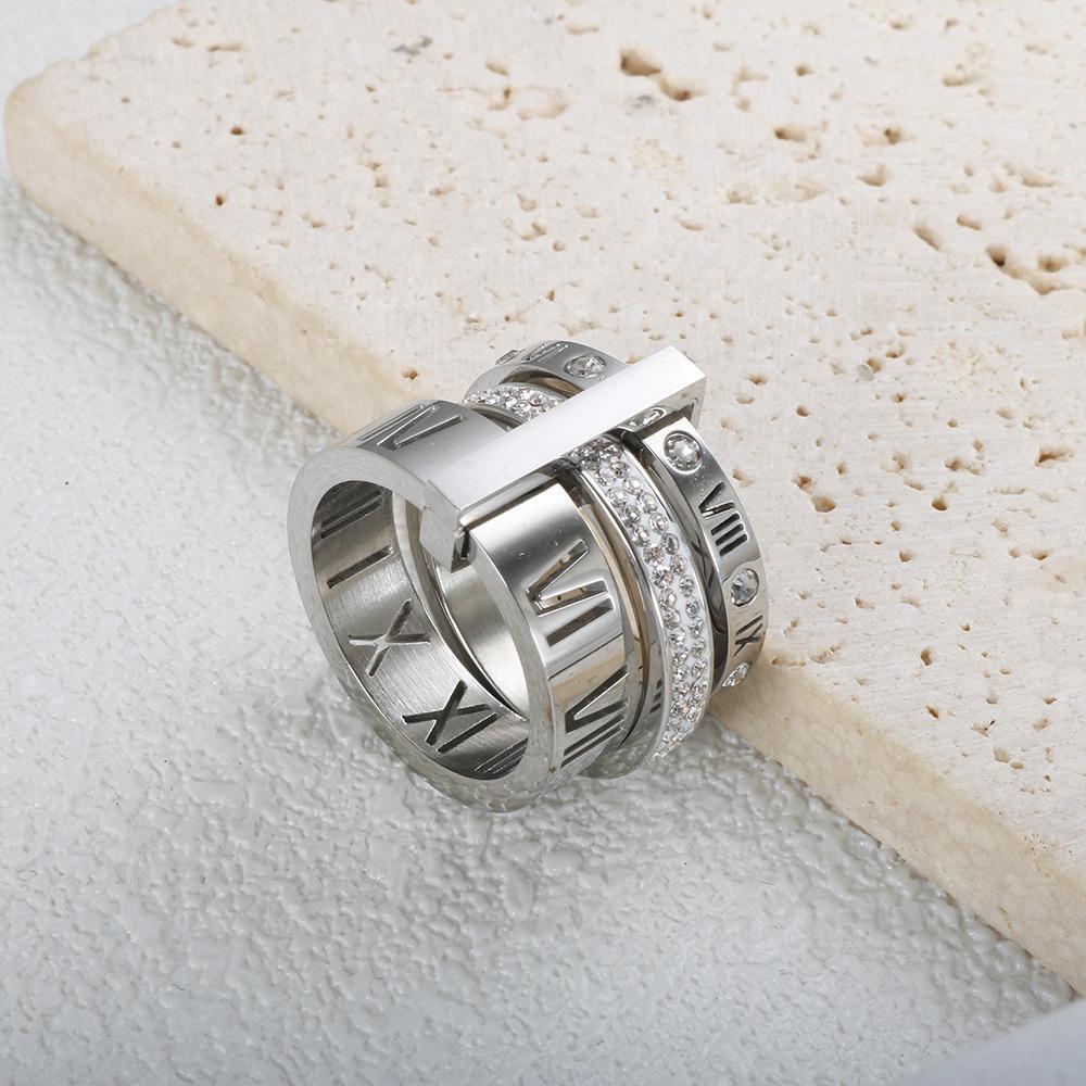 Inel multiplu cu cifre romane: Bijuterii din oțel inoxidabil placate cu aur de 18K pentru cupluri.