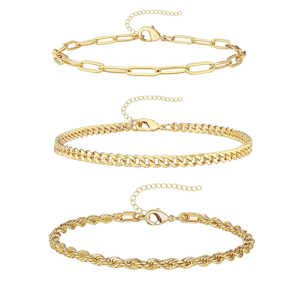 

Набор из 3 браслетов на ногу из нержавеющей стали для женщин, цепочка «змейка», витая веревочная цепочка на ногу, женский летний пляжный браслет на щиколотку, не выцветающая бижутерия