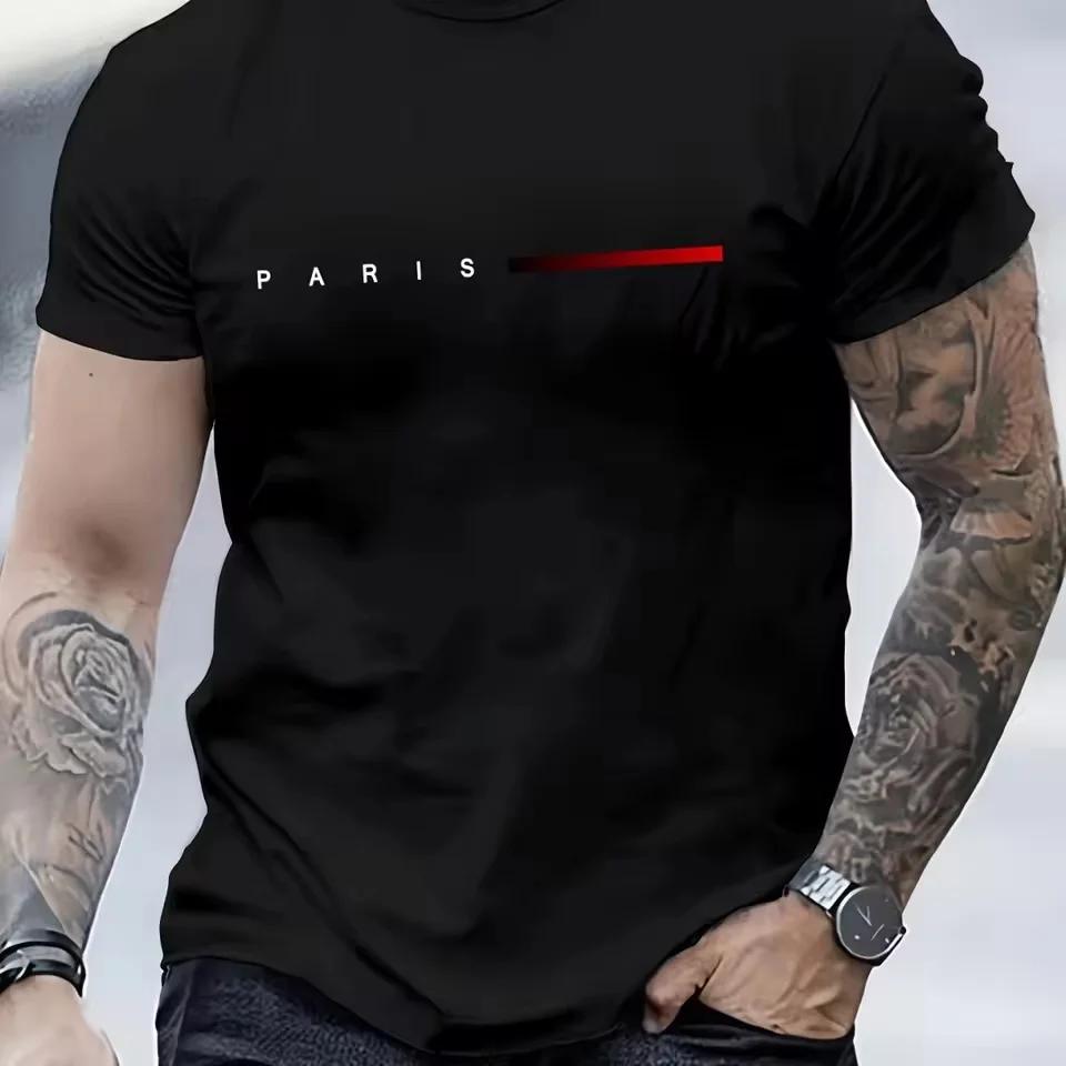 Summer Oversized T Shirt Man Loose Paris Creative Male TShirt Letter Print Casual Slim Round Neck Short Sleeved TShirt Top