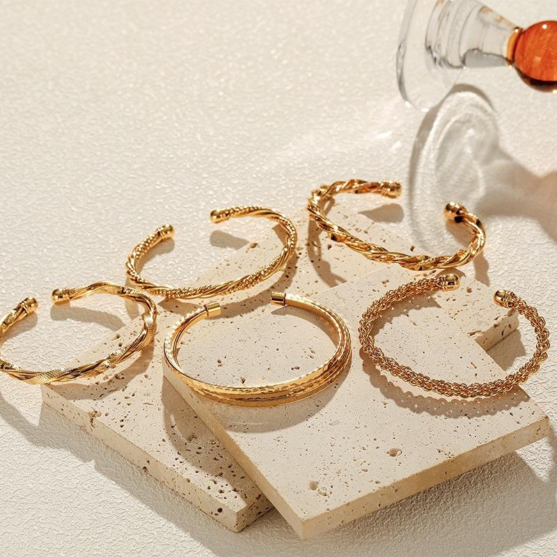 Braided cable bangle set - 18k gold plated copper open bangle