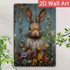 Metal Wall Art Poster, Easter Bunny with Flowers, Living Room Decor