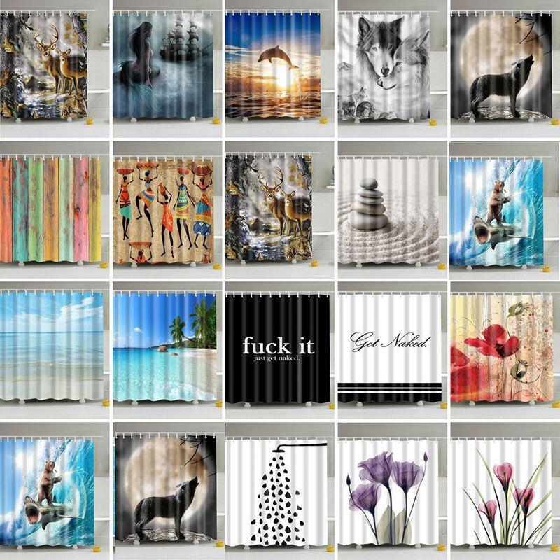 Fabric Waterproof Bathroom Shower Curtain Sheer Panel Decor 12 Hooks New