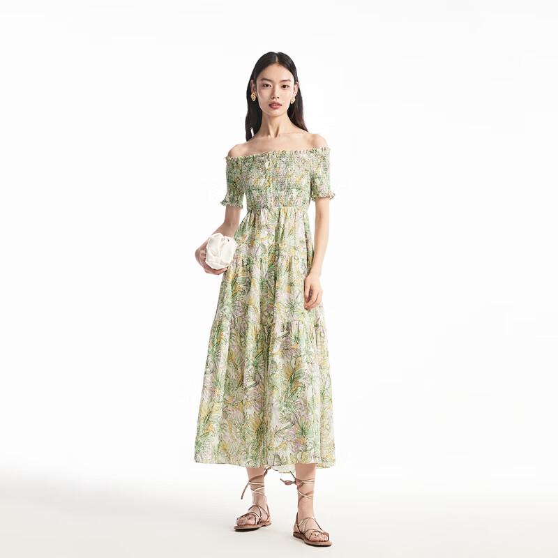 VEROMODA Women's Printed Off-Shoulder A-Line Maxi Dress