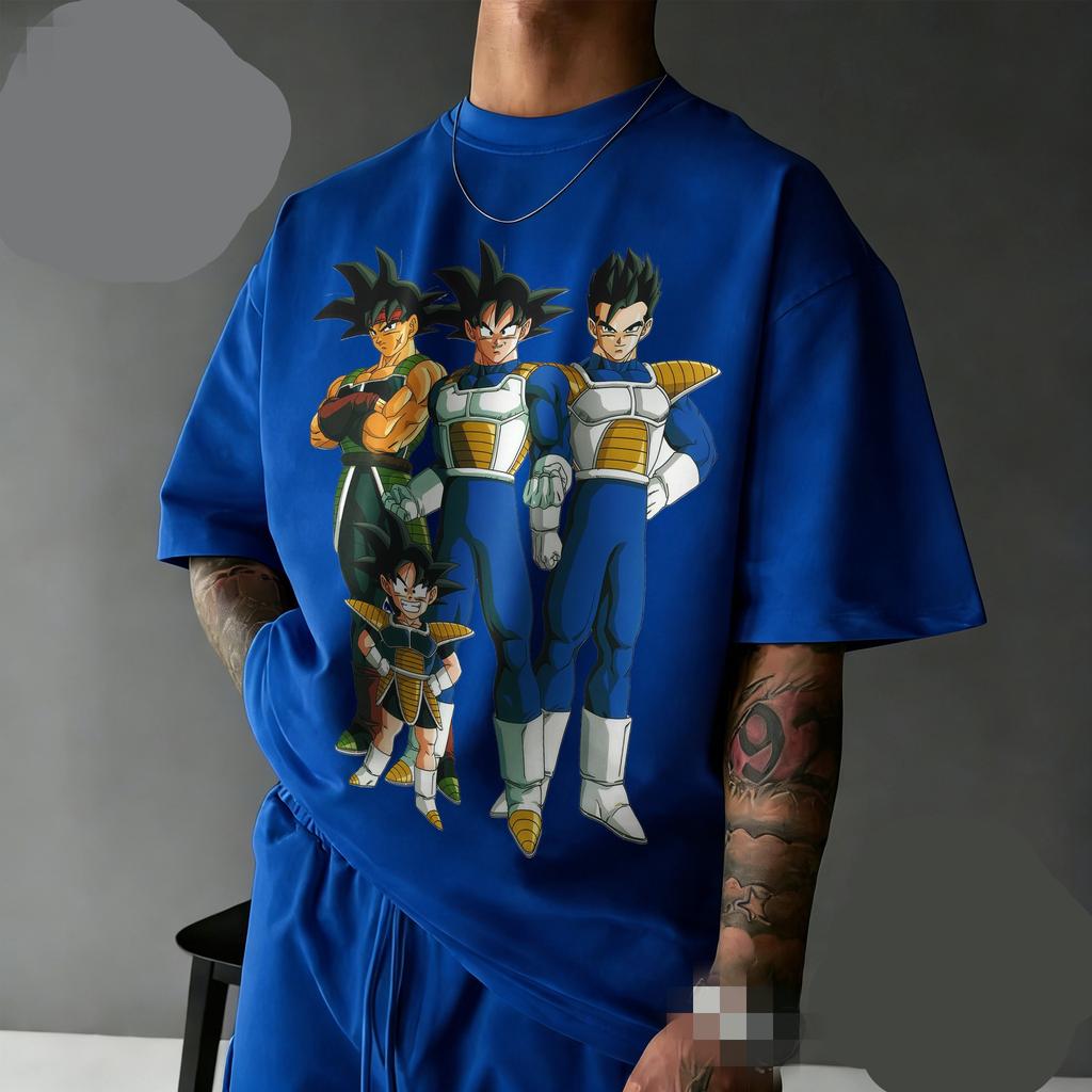 New Arrival Dragon Ball Oversized Retro Anime T-shirt | Saiyan Family Retro Graphic Print 100% Cotton Casual Tee for Family