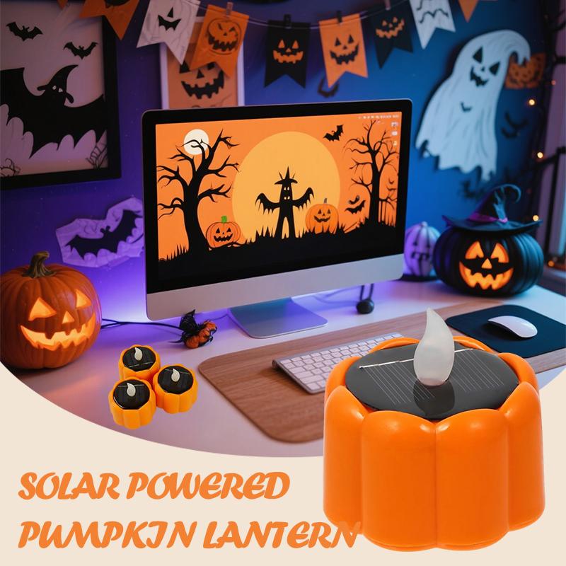 10Pcs Pumpkin Lantern Decorative Lights LED Solar C Halloween Party Tea Light Waterproof Dustproof Safe Indoor Outdoor Use