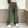 Kids Girls Stylish Clothing Elastic Waistband Cargo Wide Leg Long Pants for Daily Wear
