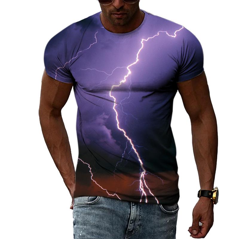 Summer New Fashion Lightning Graphic T Shirts For Men Casual 3D Natural Climate Print T-shirts Personality Cool Blouse T-shirts