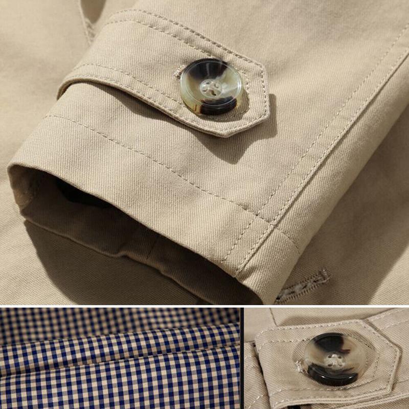 Spring New Men's Windbreaker Fashion Solid Color Long Jacket Coat Casual Loose Button Lapel Long Sleeve Office Commuter Coat