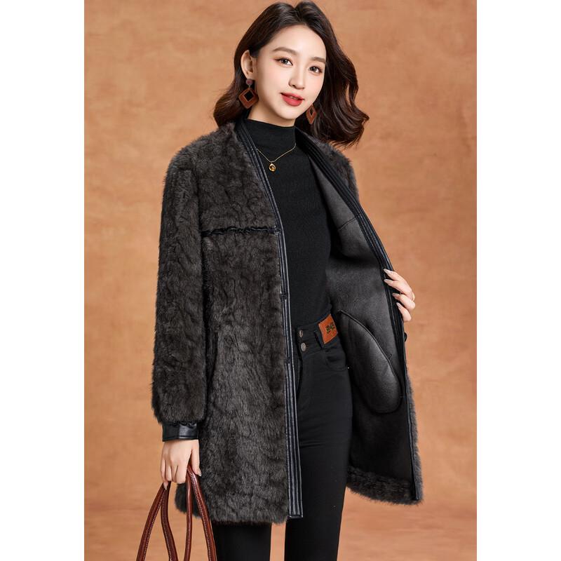 Kebeier Women's Elegant Thickened Faux Fur Mid-length Coat