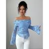 Spitze Langarm Tops für Damen Y2k Off-Shoulder Tops Sexy Durchsichtig Glockenärmel Ausgeh-Tops Mode Kleidung