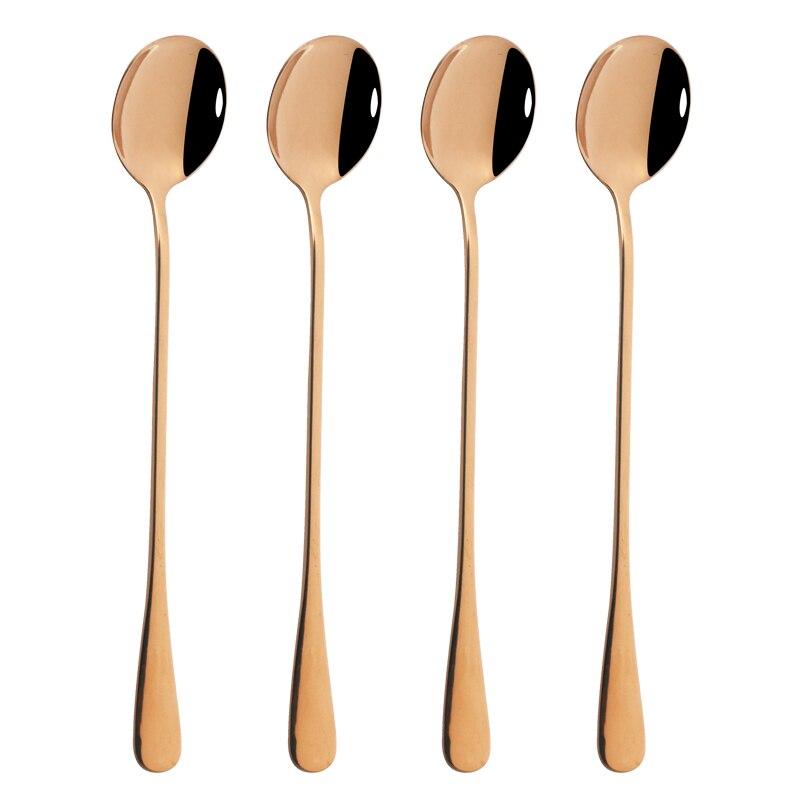 Handled Long 4pcs Stainless 192cm Steel Ice Cream Dessert Tea Spoon Colorful Coffee Spoon Dinnerware Flatware Kitchen Tools