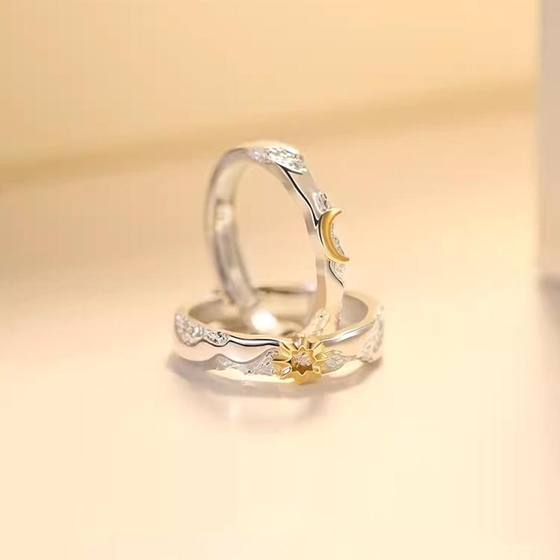 Sun Moon Open Couple Rings 18k Gold Plated Cubic Zirconia Matching Ring for Women Valentine Days Jewelry Love Gift