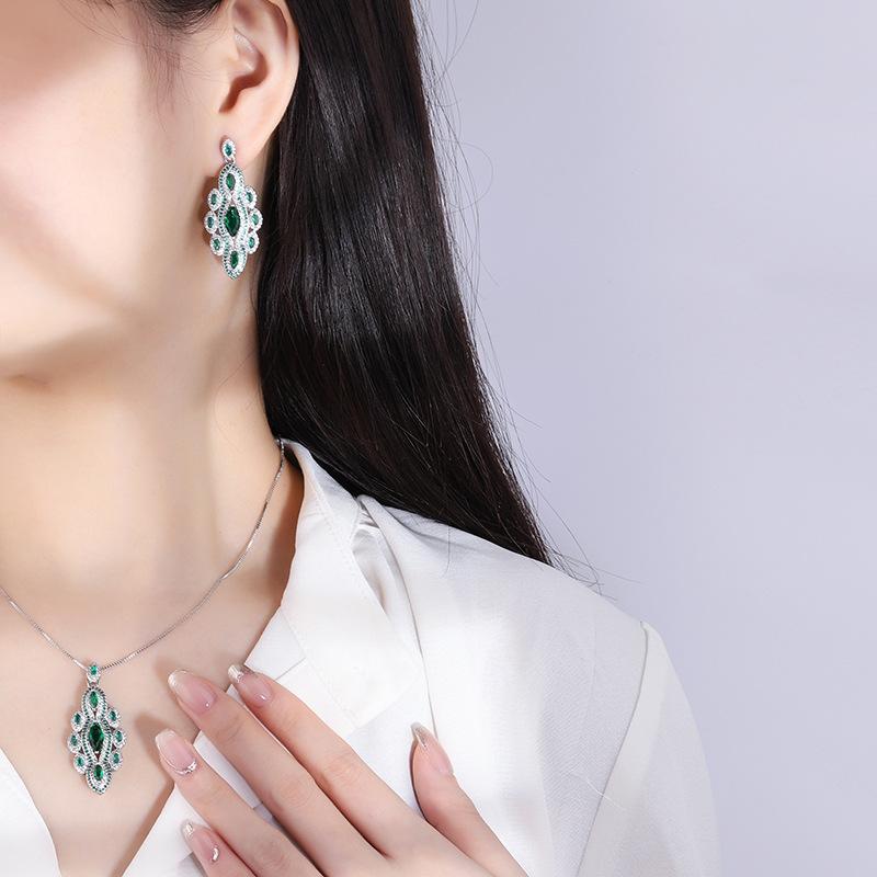 Jewelry Copper Gold Plated Retro Jewelry Women'S Simulation Emerald Handmade Diamond Women'S Suit Main Stone 5 * 9