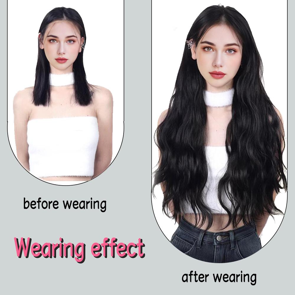 Bybrana Dlouhé vlasy z jednoho kusu dlouhé kudrnaté vlasy Prodlužování vlasů ve tvaru V neviditelné nadýchané mírně kudrnaté simulující vlasy