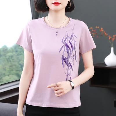 Summer Short-sleeved Pure Cotton Printed Summer New T-shirt Middle-aged Loose Versatile Korean Style Top