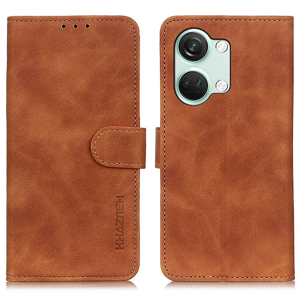 

KHAZNEH For OnePlus Nord 3 5G/Ace 2V Retro Phone Stand Case PU Leather Drop-proof Wallet Cover Brown